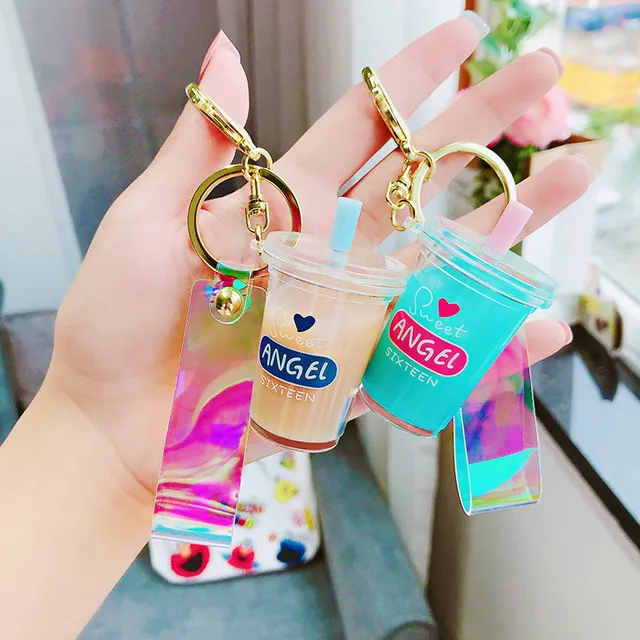 Creative Unisex Key Chain Popsicle Glitter Quicksand Keychain Liquid Floating Soft Drink Keyring for women Backpack Pendant Gift J0306