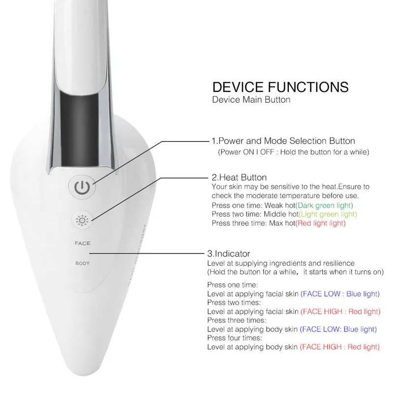 Microcurrent Skin Iron Massaggiatore vibrante Ioni di calore Collo Corpo Rimozione delle rughe LED Pon Face Lifting Serraggio Strumento la cura della bellezza 220224