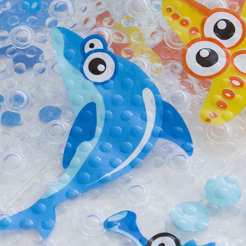 Cartoon Non Slip Bathroom Mat Pvc Shower Bath Mat for Children Household Suction Cup Drainage Bathroom Rug Bathtub Mat 211109