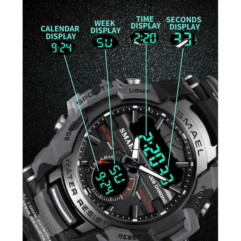 Men Watches SMAEL Sport Waterproof 50M Wristwatch Relogio Masculino Militar 1805 Men's Clock Digital Military Army 220117206x