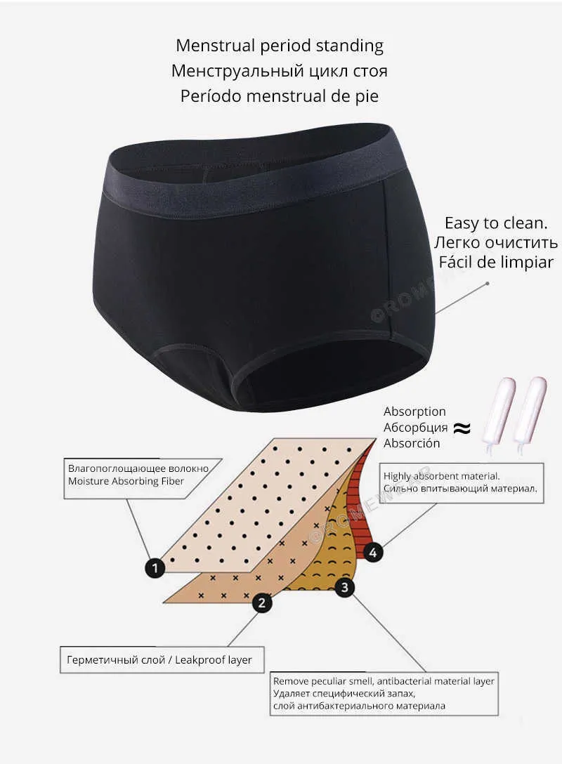 Culotte menstruelle en fibre de bambou 4 couches en coton pour incontinence sous-vêtements étanches Culottes absorbantes lourdes Lingerie sexy Y0823