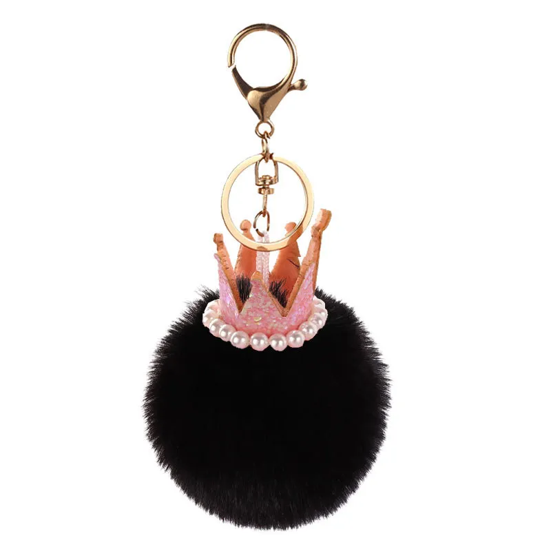 10 Teile/los Perle Schlüsselbund Crown Rex Kaninchen Fell Ball Tasche Anhänger Geschenk Handy Anhänger Schlüsselbund Ring