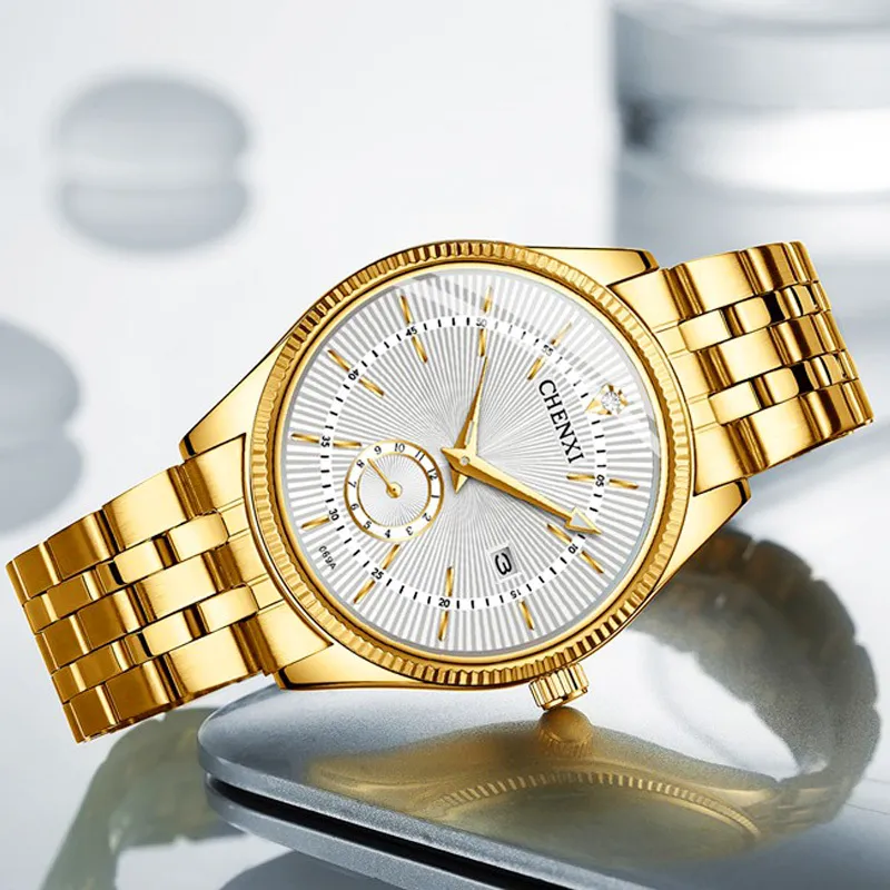 Chenxi Luxury Golden Lady Watch Top Brand Минимализм Календарь водонепроницаемые кварцевые женские часы.