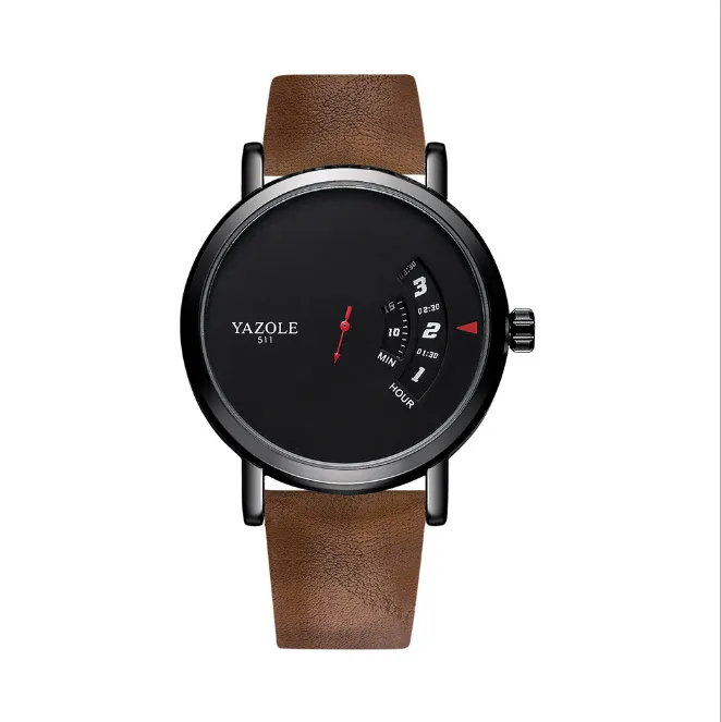 Yazolel unik urtavla personlighet skivspelare design herrar titta smart sport clear world time watches läder rem ungdom armbandsur3159