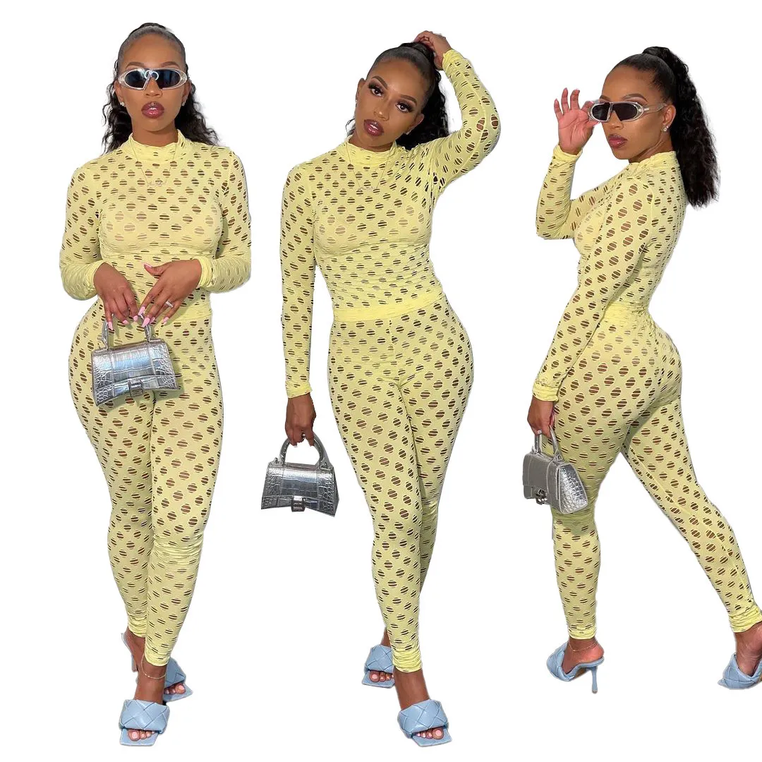 Novas Mulheres Jumpsuit Designer V-Pescoço V-Nightclub Mulheres Sexy Net Net Onesies de Manga Longa Calças Slim Macacão Moda Casual Roupas