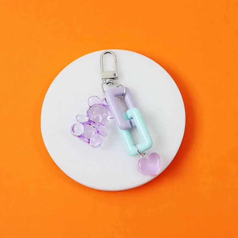 1 Sztuk Rainbow Wisiorek Keychain Brelok Dla Kobiet Prezent Moda Cute Heart Butelka Gummy Bear Beads Bag Brelok K52