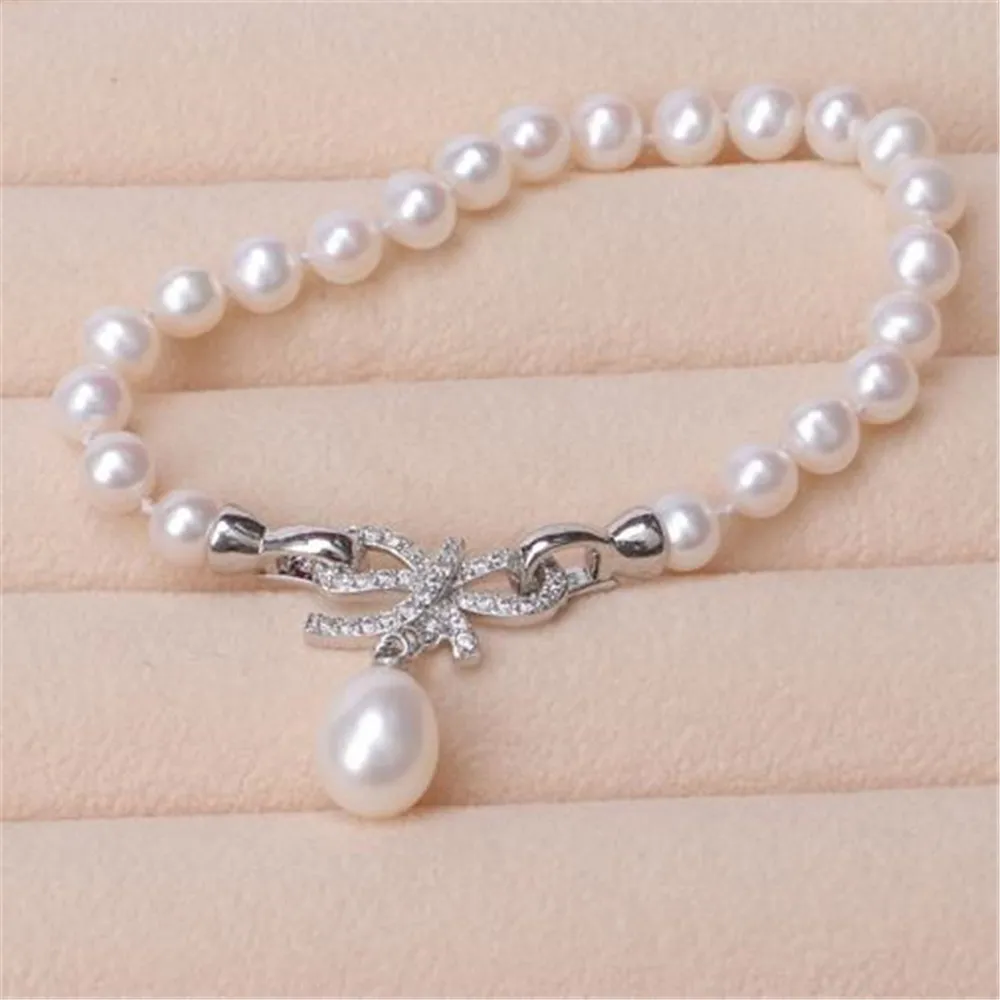 YKNRBPH S925 Bracelet à la mode Perle d'eau douce blanche naturelle Cadeau de mariage pour femme