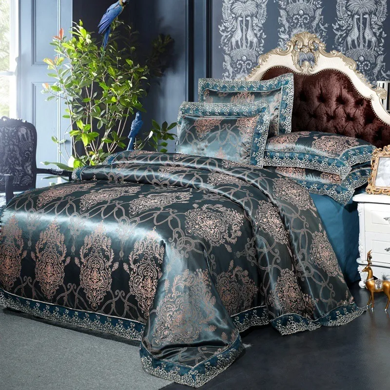 Nova chegada de luxo de alta qualidade conjunto de cama de cetim jacquard edredom conjunto 1 colcha capa + 2 fronhas rainha rei 210316