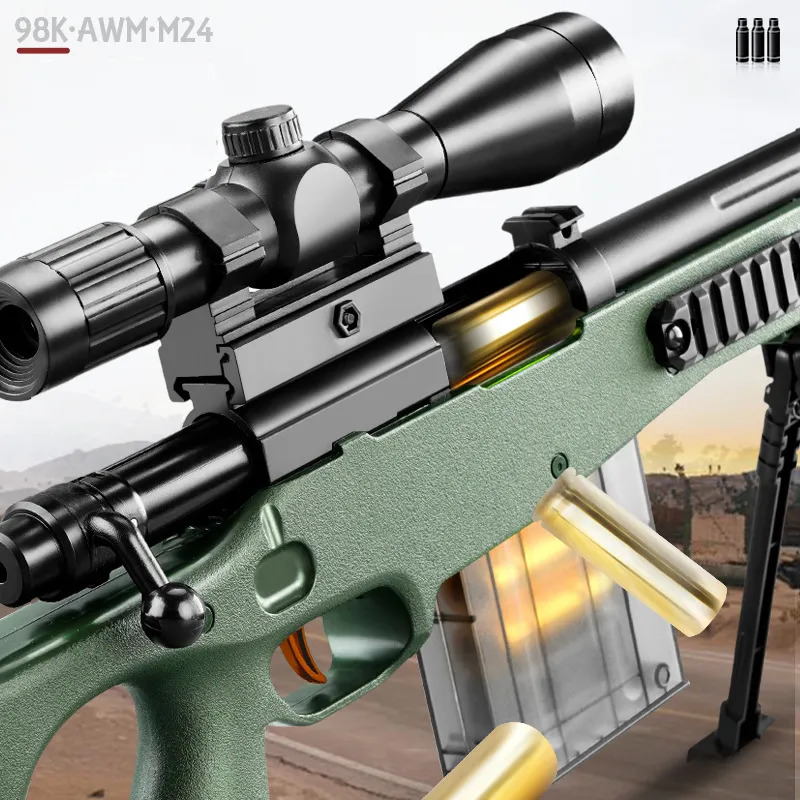 Awm M24 98K Gun Shell jogando pistola de blaster pneumática de rifle de bala macia para adultos de adultos