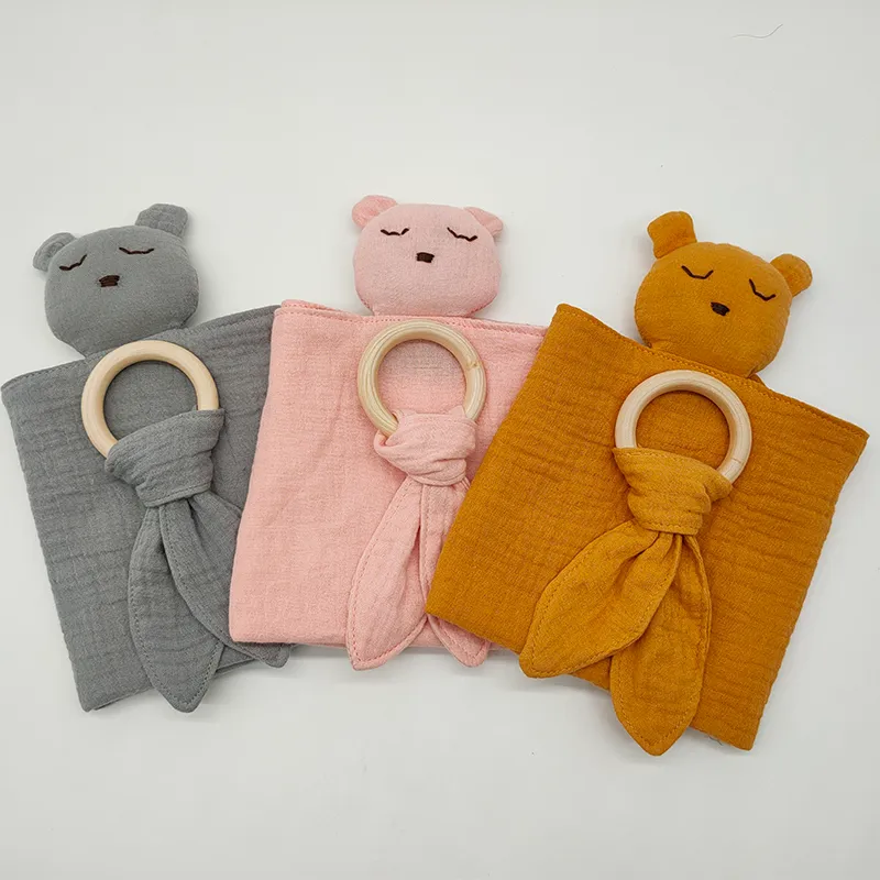 Nouveau ins organique mousseline couverture douce Animal jouet bébé couette bébé ours en peluche lapin écharpe mouchoir apaiser serviette 2103045789882