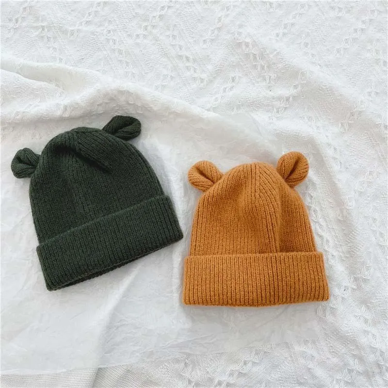 Winter Beanie Hüte Für Niedlichen Bären Mit Ohren Gestrickte Motorhaube Jungen Hut Weiche Warme Kinder Kappe Baby Zubehör Neue