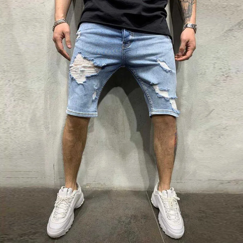 Zomer mode casual slim fit heren stretch korte jeans hoge kwaliteit elastische denim shorts 210629