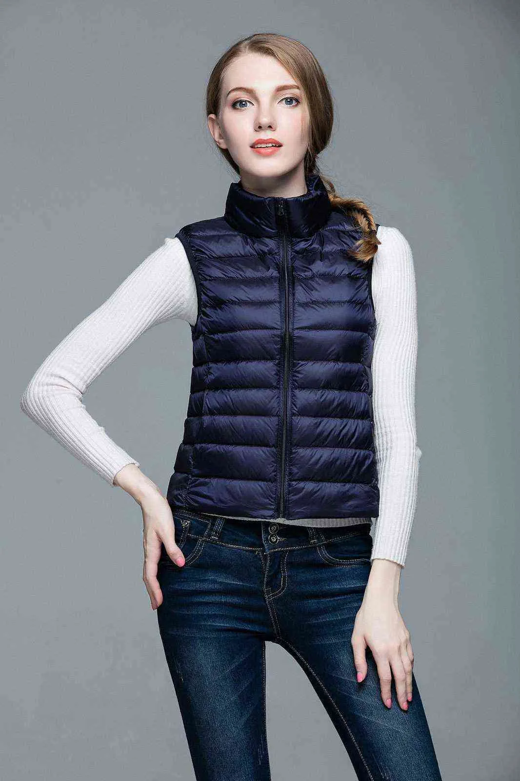 Slanke Vrouwen Down Vesten Lente Herfst Mouwloze eend Down Coat Stand-Up Collar Vest Plus Size Vest NRZ294 211108