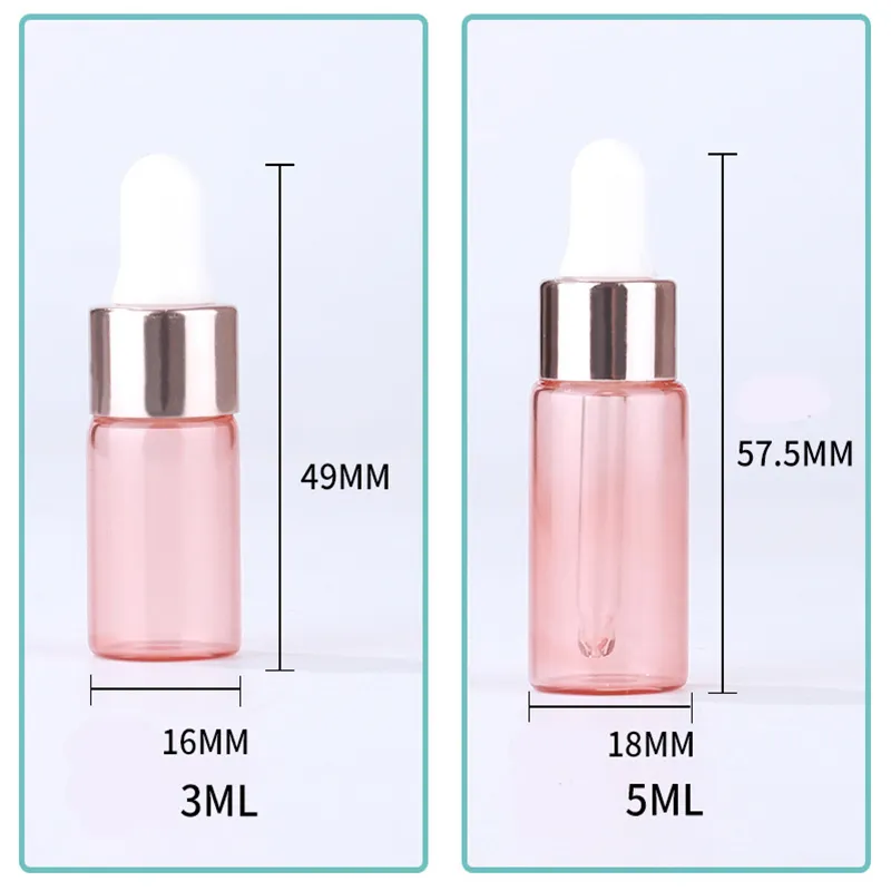 Cosmetic Sample Empty Containers Travel Eye Dropper Bottles for Essential Oils Perfume Cosmetic Liquid With Rose Gold Lid