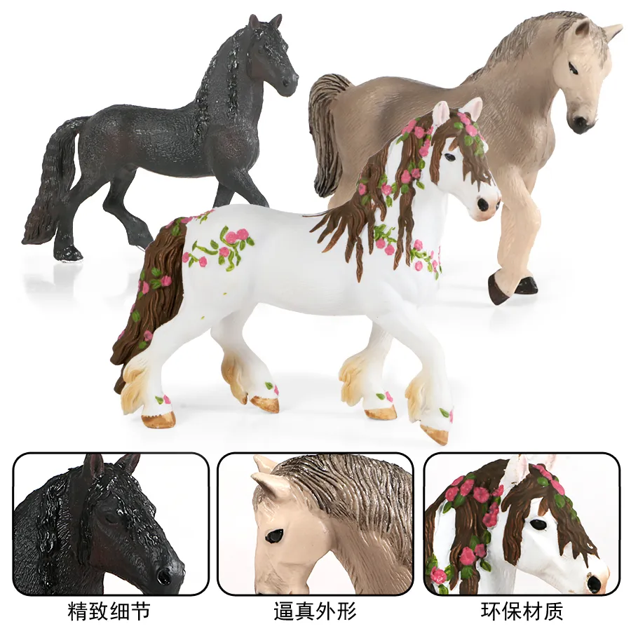 Forest Wild Steed Farm Modèles d'animaux American Clydesdale Horse Simulation Figurines de chevaux Figurines d'action Collection Jouets pour enfants C0220