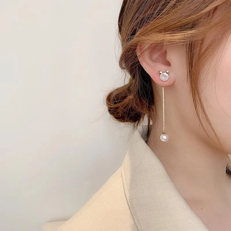 Pendientes colgantes de candelabro de perlas largas con ratón de dibujos animados, joyería de Anime de boda para mujer, accesorios de encanto de moda 2021