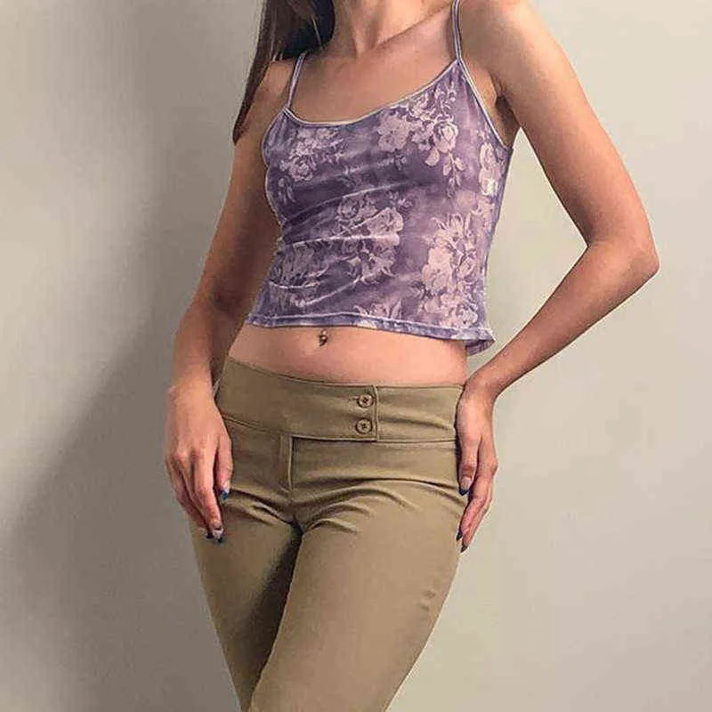 NEONBABIPINK Fee Grunge Slim Fit Crop Top Sexy Vintage Lila Blumen Bedruckte Tanks Camis Sommer Kleidung für Frauen N98-AG10 Y220308