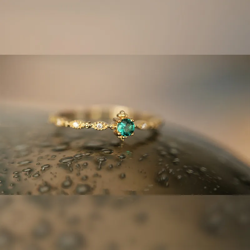 925 Sterling Silver Fashion Tail Ring Splate 14k Gold Diseño simple Emeralds Emeralds Accesorios de joyería de boda 2290284