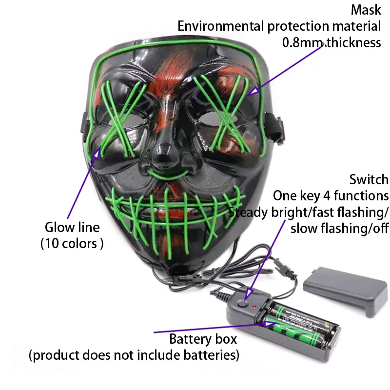 Halloween Horror Mask Led Purge Election Mascara Costume DJ Party Light Up Masks Glow In Dark Fast250s
