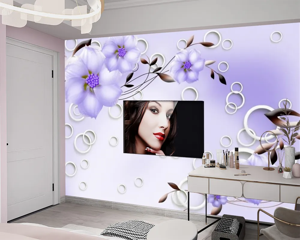 Fond d'écran 3D Purple Flower Home Improvement Paper Paper Romantique Floral Digital Print Paint Cuisine salle de cuisine Mural222G