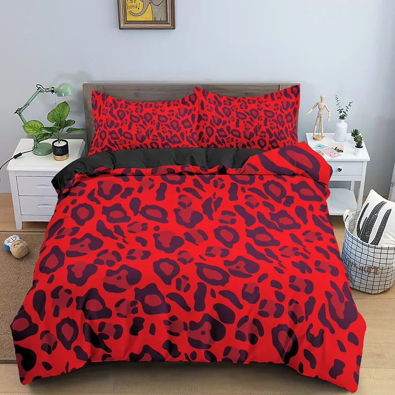 Morden Geometryczny Psychodeliczny Pościel Leopard Set Królowa Królowa Królowa Duvet Cover Poszewka 2/3 Sztuk Dla Dorosłych Bedclothes 210309