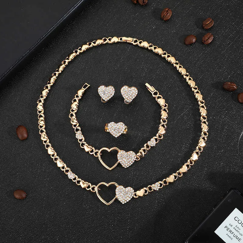 Afrikaanse sieraden set voor vrouwen hart ketting set bruiloft sieraden sets oorbellen xoxo ketting armbanden geschenken 210619333p