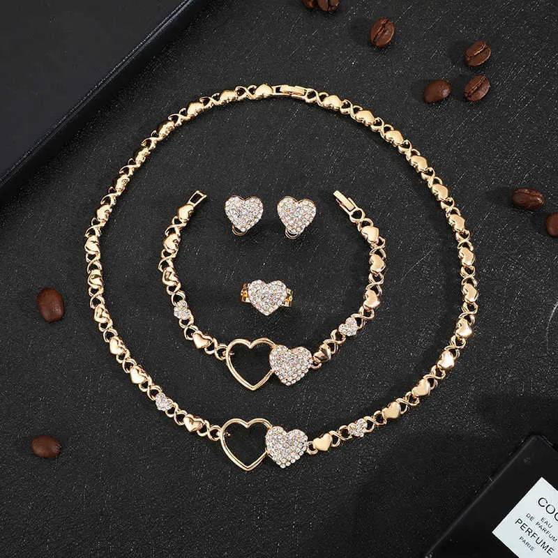 Afrikanska smycken set för kvinnors hjärthalsband set bröllop smyckesuppsättningar örhängen xoxo halsband armband gåvor 210619255n