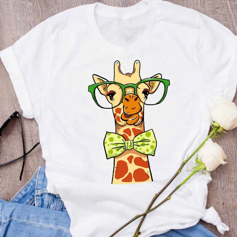 Frauen Grafik Giraffe Lustige Nettes Gesicht Mode Cartoon Kleidung Dame Tees Drucken Tops Kleidung Weibliche T Shirt Frauen T-Shirt X0527