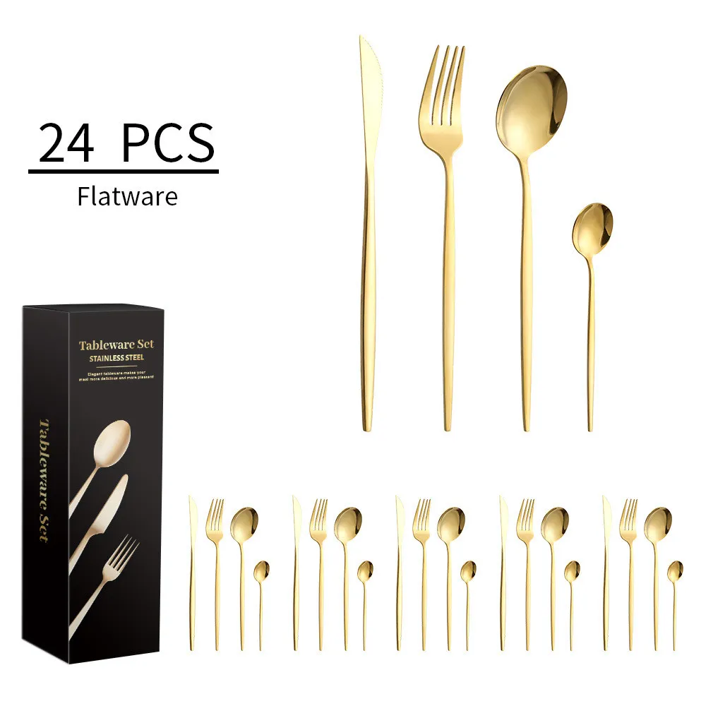 24 pièces ensembles de vaisselle dorés haut de gamme couteau en acier inoxydable fourchette cuillère ensemble de vaisselle couverts noirs pour accessoires de dîner de cuisine à domicile