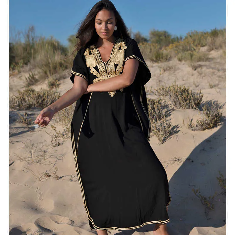 Plus Size Kaftan Tunika Plażowa Sukienka Pływanie Garnitur Kostium Kąpielowy Pokrywa Kobiety Summer Beachwear Pareos Robe De Plage Sarongs 210722