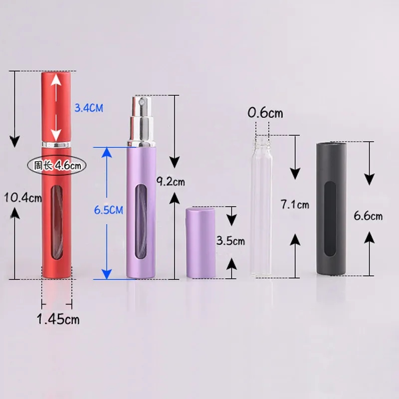 Frasco de spray de perfume 5ml mini portátil 7 cores alumínio anodizado tubo de fragrância parfum vazio