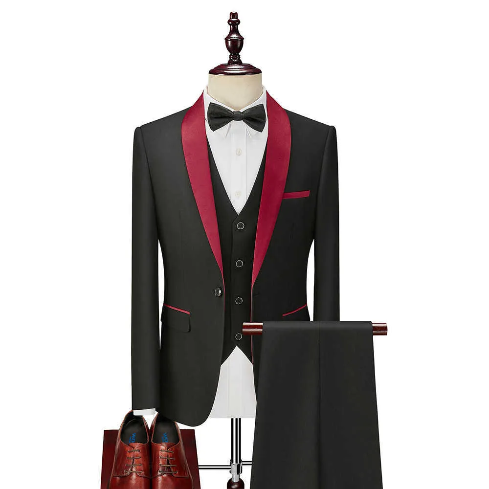 New Luxury Party Stage Groomsmen Costume Homme Popolare Mariage Dress Prom Tuxedo 3 pezzi Set Jacket + Pants + Vest Abiti da uomo da sposa X0909