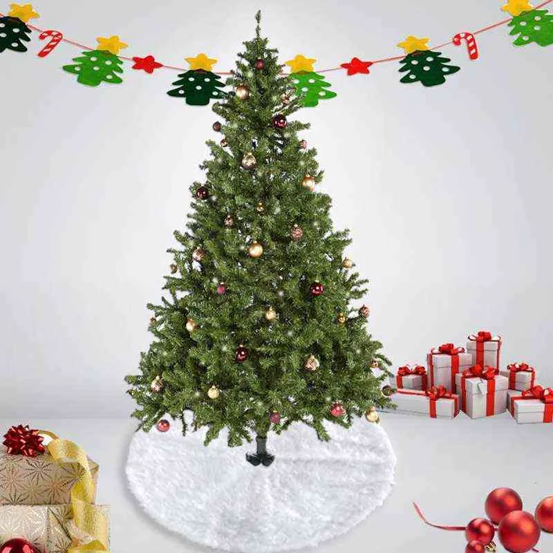 Vit plysch julgran kjol päls mattan god jul dekoration för hem natal träd kjolar år dekoration navidad 211104