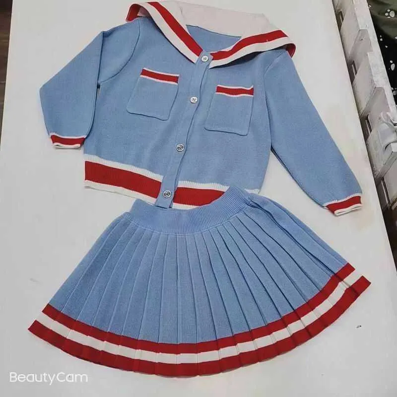 Девушки нарядов осень зимняя одежда для одежды в стиле Preppy Style + юбка Baby Girl 2 шт. Устанавливает WL003 210610