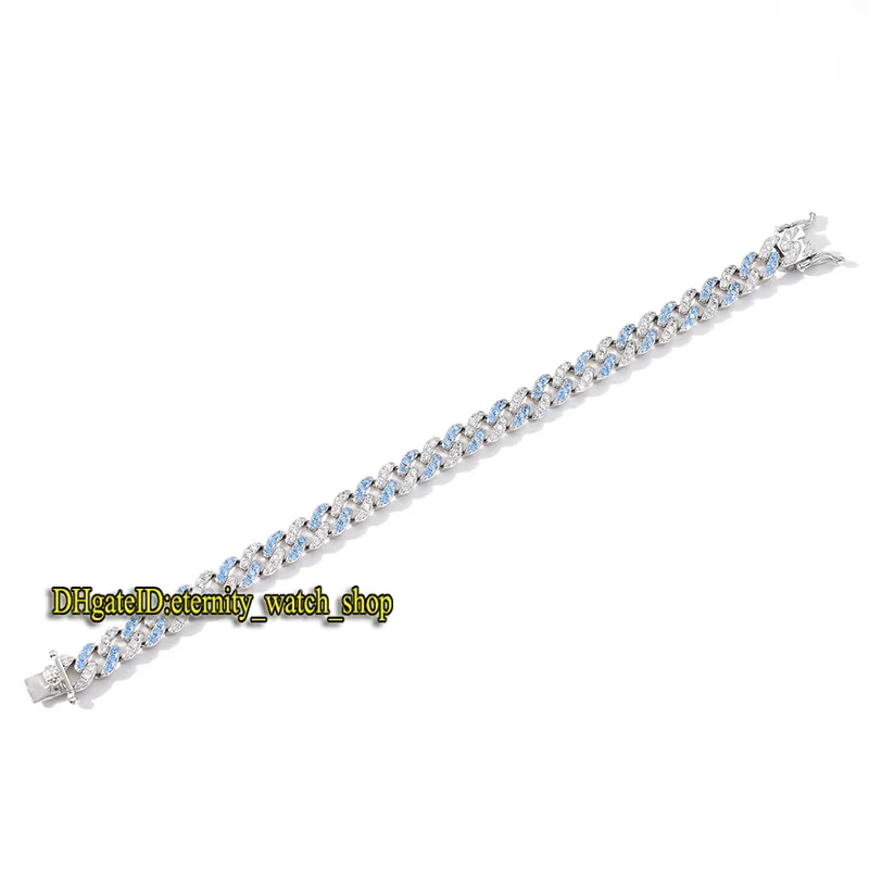 Eeuwigheid Europese en Amerikaanse nieuwe 9 mm enkele rij blauwe en witte diamant ingelegde Cubaanse ketting herenarmband CZ diamanten hiphop damesarmband