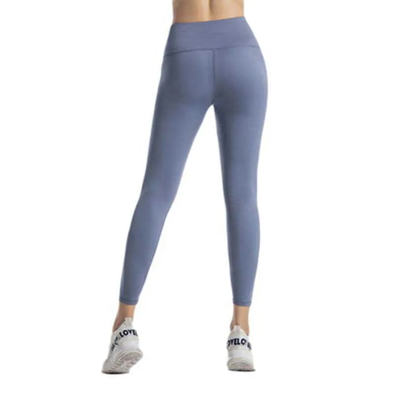 Leggings estivi a vita bassa skinny a matita nuda Donna push up con controllo della pancia Legging Sport Femme Fitness e corsa 210604