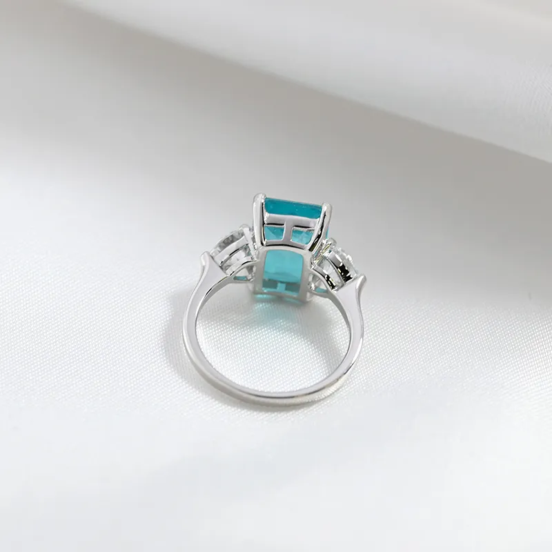 オヴァス100％925スターリングシルバーParaiba Tourmaline Gemstoneリングのための女性輝く高炭素ダイヤモンドの結婚式ファインジュエリー220222