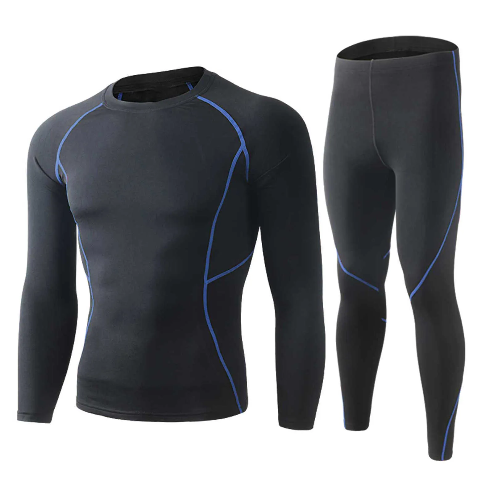 Winter Männer Thermo-unterwäsche Set Sweat Shirt Lange Unterhosen Bodycon Fit Atmungsaktive Lauf Skifahren Fitness Ausrüstung X0610