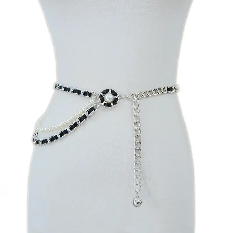 European American Waist Chain Belts Women Pu Leather Decorative Belt Tassel Pearl Skirt Waistband258o