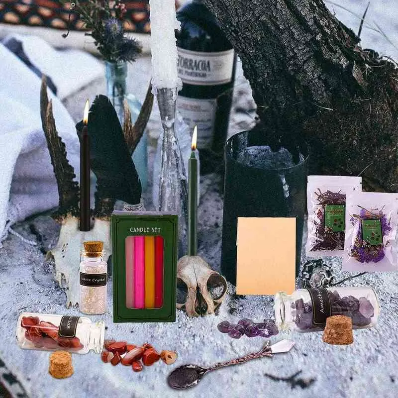 Vanilla Candle Set Witch Toolkit Dried Herbs Prayer Candle Crystal Stone Lovely DIY Witchcraft Supplies Decorate The Living Room H261i