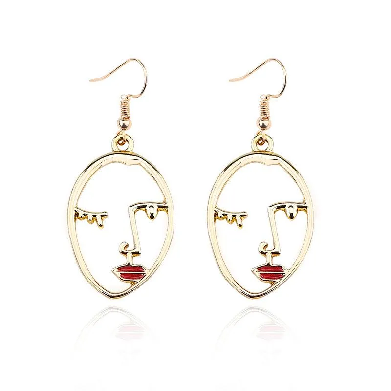 Dangle & Chandelier Fashion Pierced Face Earrings Personality Exaggerated Girl Metal Silhouette Student Daily Jewelry Gift338o