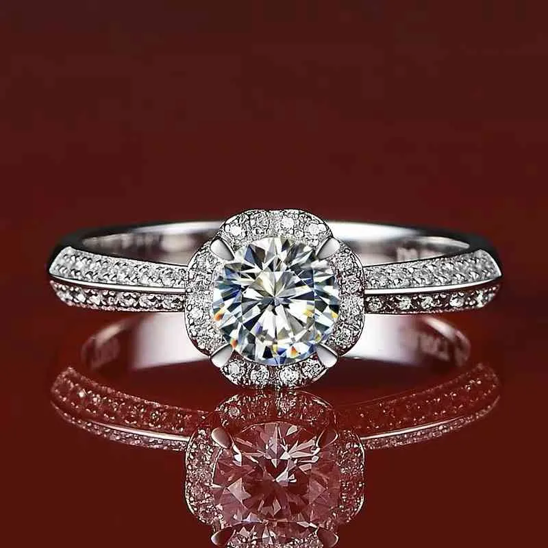Moissanite couronne plaqué or blanc S925 anneaux de mariage en argent Sterling 1ct 65mm femmes bijoux fins de luxe