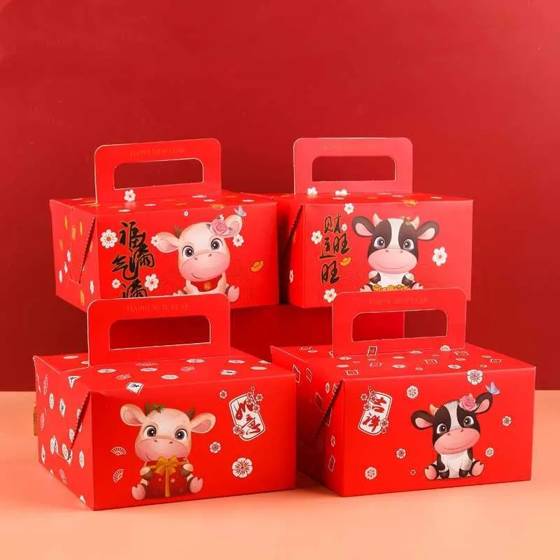 StoBag Chinese Happy Year Rot 14,5 x 14,5 x 8 cm Tragbare Geschenkboxen Deraction Favor Snack Backzubehör 210602