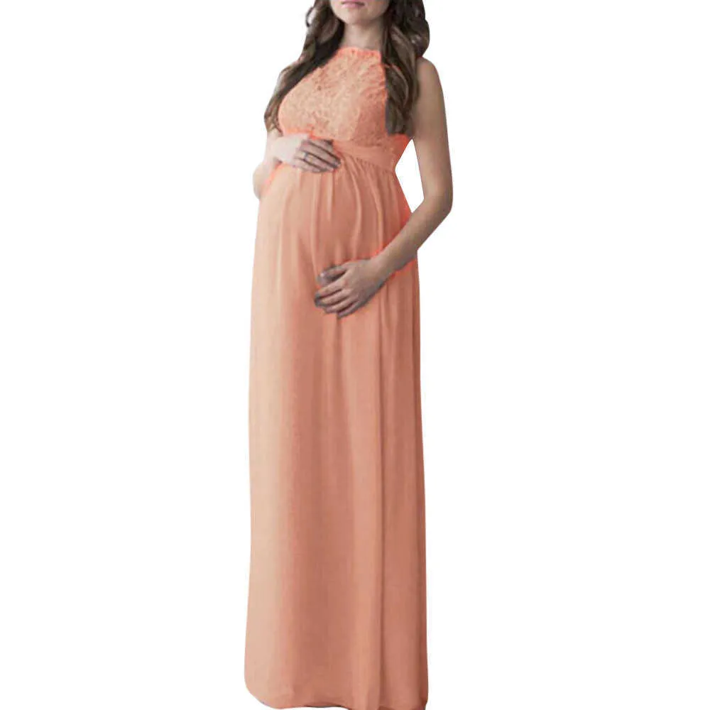 Moda Mujeres Maternidad Fotografía Props Maxi Vestido de maternidad Vestido de maternidad de encaje Fancy Shooting Photo Summer Embarazada Vestido Q0713