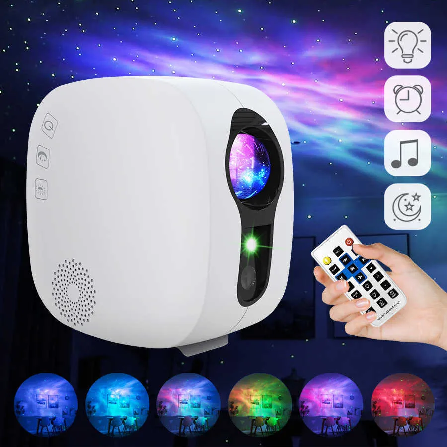 Laser Galaxy Starry Sky Projector Rotating Water Waving Night Light LED Colorful Nebula Cloud Lamp Atmospher Sovrum bredvid Lamp H269Z