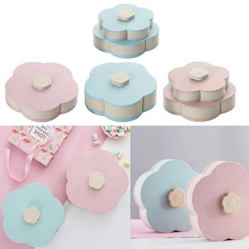 Creative Flower Petal Fruit Plate Candy Storage Box Nuts Snack Tray Rotating Flowers Food Gift for Party Wedding Container 210922