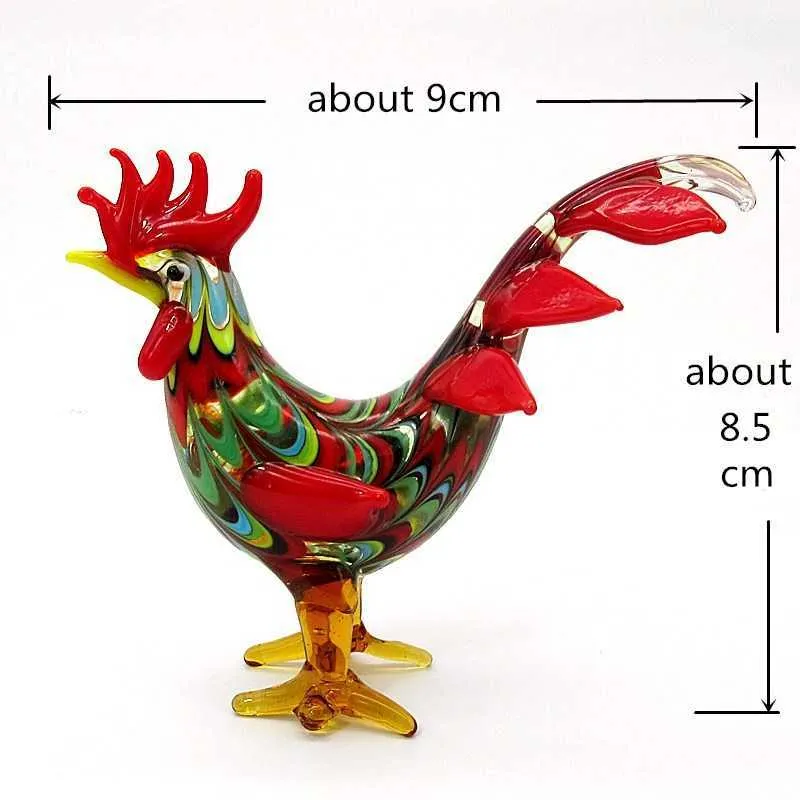 Colorful Folk Art Style Murano Glass Rooster Figurine Miniature Handmade Animal Statue Home Decoration Novelty Gift For Kids 210811