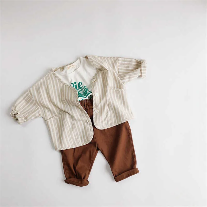 Spring Boys Girls Cotton Linen Long Sleeve Shirts Korean style Clothing Toddler Kids Casual Loose Coat 210615