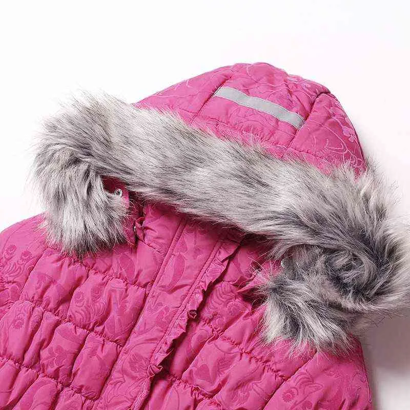 Зимние девушки куртка 3-6Y мальчик лыжный костюм дети спортивные теплые пальто из хлопка полиэстер верхний мягкий меховой воротник с капюшоном Muumi розовый 211203