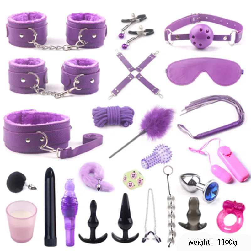 Massage 25 stks Sexy Bdsm Bondage Set Gag Handboeien Zweep Touwen Blinddoek Tepelklemmen Voor Vrouw Sexy Speelgoed Voor koppels Slave Volwassen Spelletjes